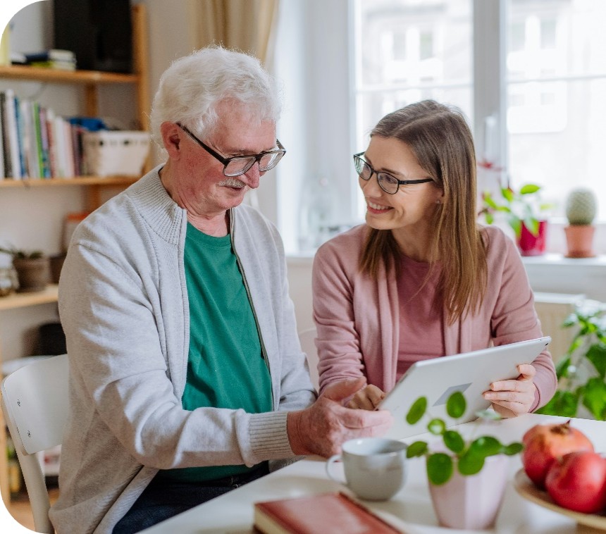 Adult daughter spending time with an older parent